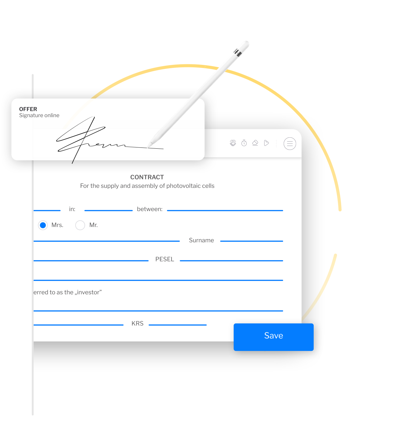 Digital contract signing within Salesbook, illustrating modern CRM offer finalization.