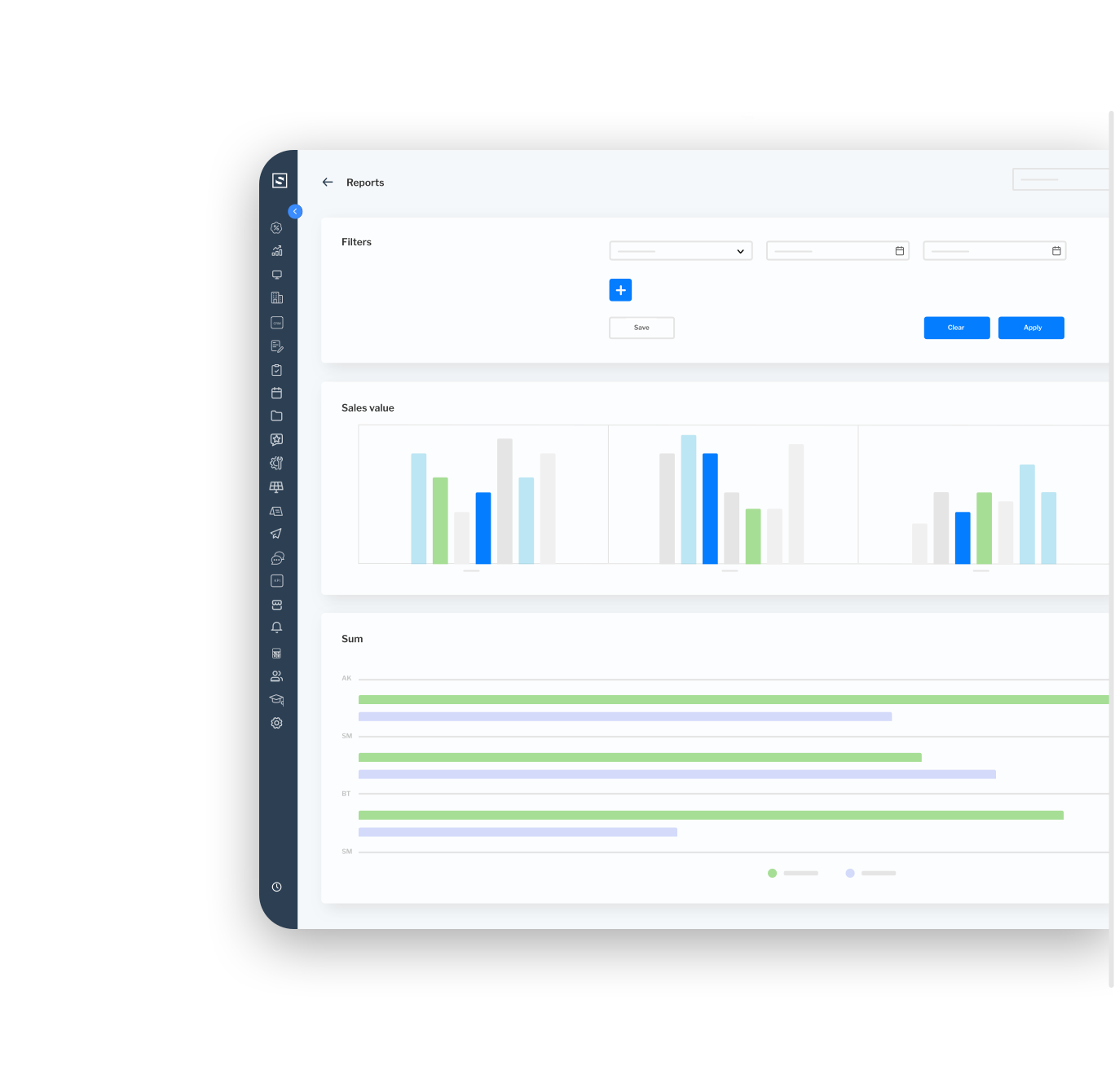 Detailed sales analytics platform interface with charts and data points for tracking sales performance.