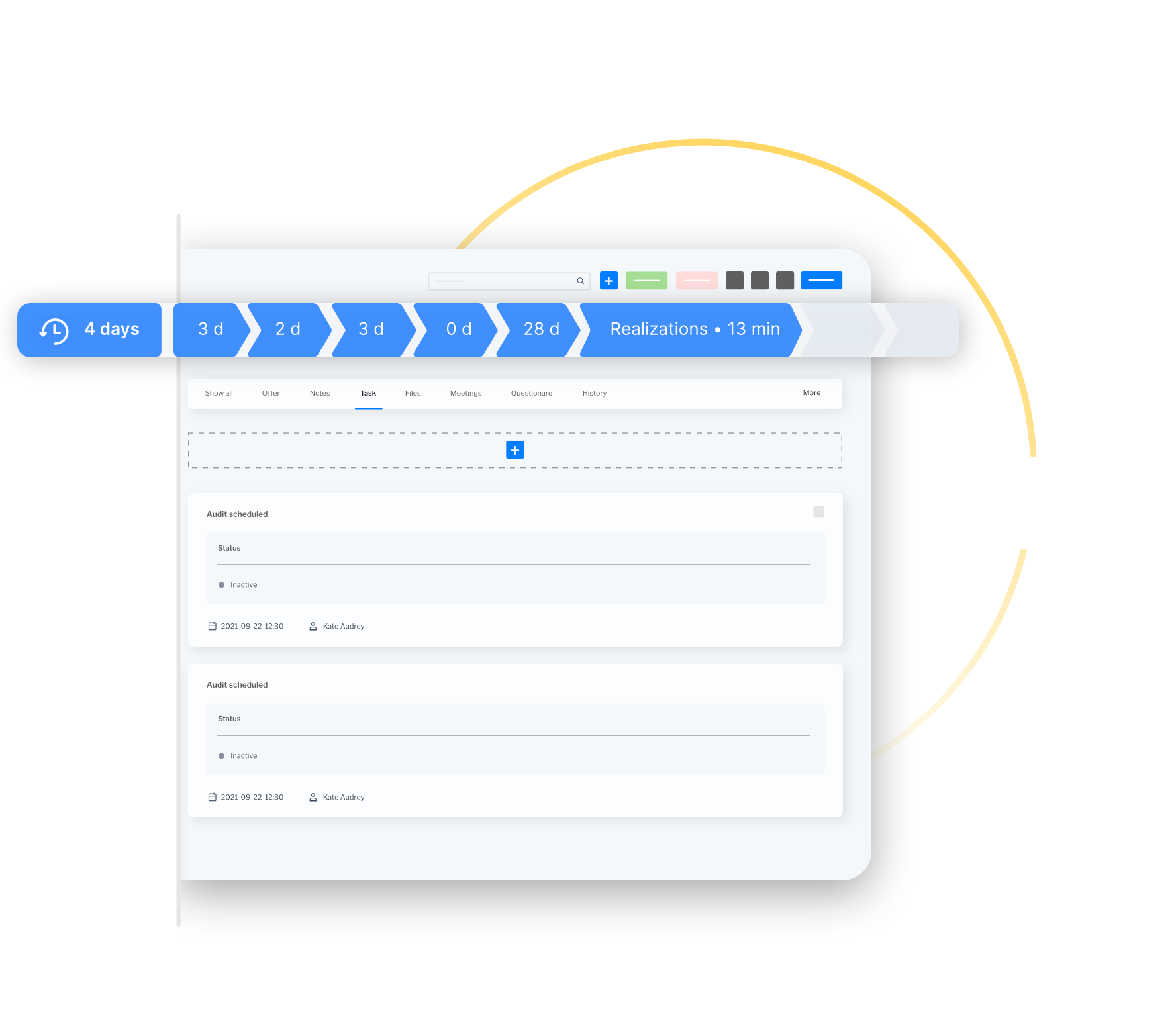 A CRM system automating routine sales tasks to enhance team efficiency, depicted by workflow sequences.