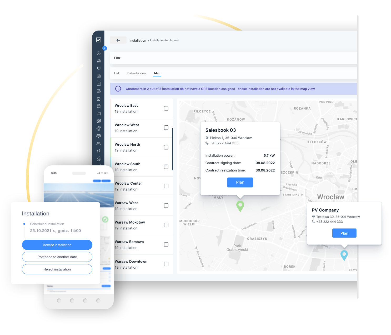 Management tool for renewable energy installation teams within a green energy sales platform.