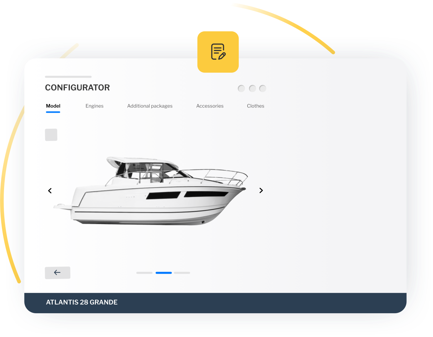 User interface of Salesbook custom offer creation tool with a yacht image, symbolizing premium configure price quote capabilities.