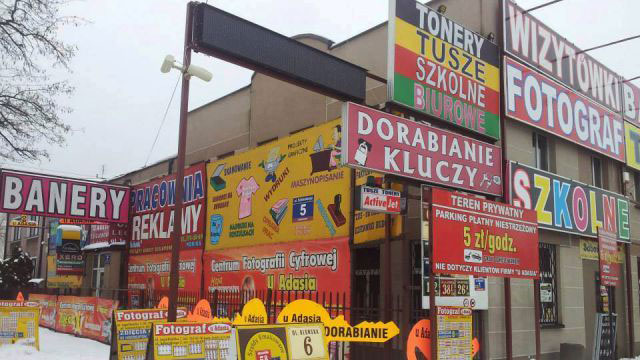 Yellow advertising signs