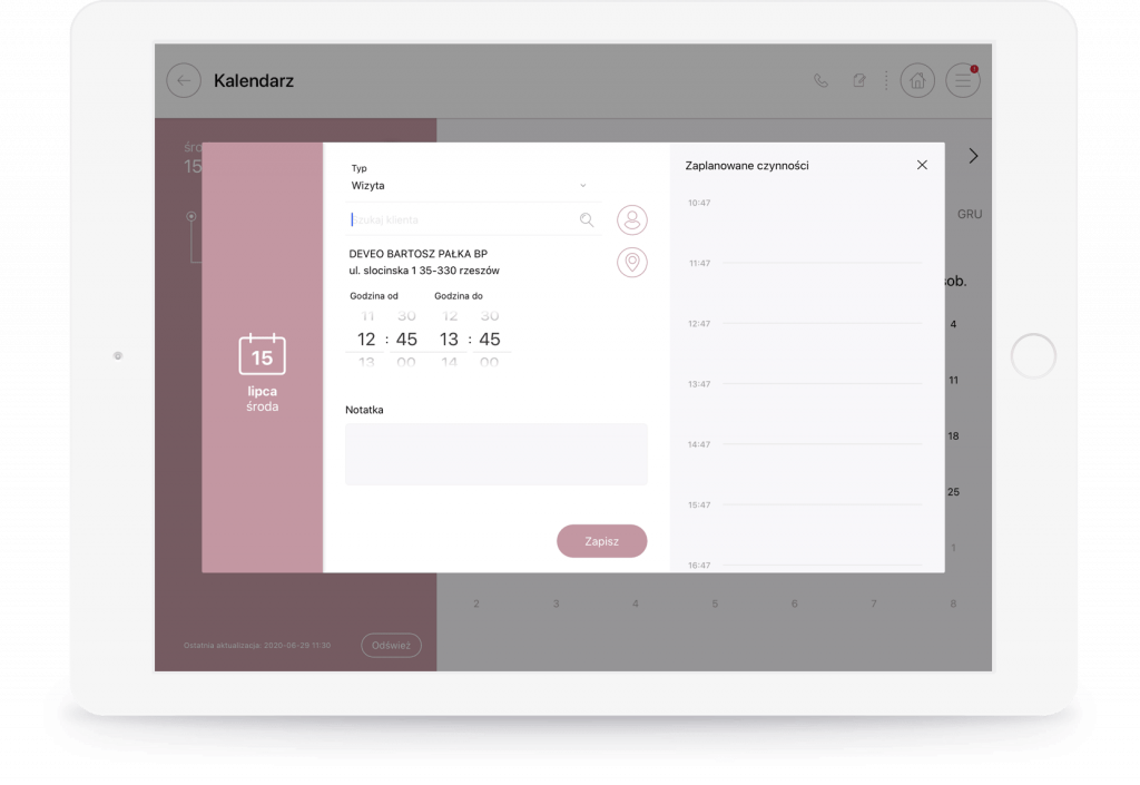 Scheduling meetings from the SFA application allows you to accelerate the sales process. Scheduled visits can also sync with external calendars.