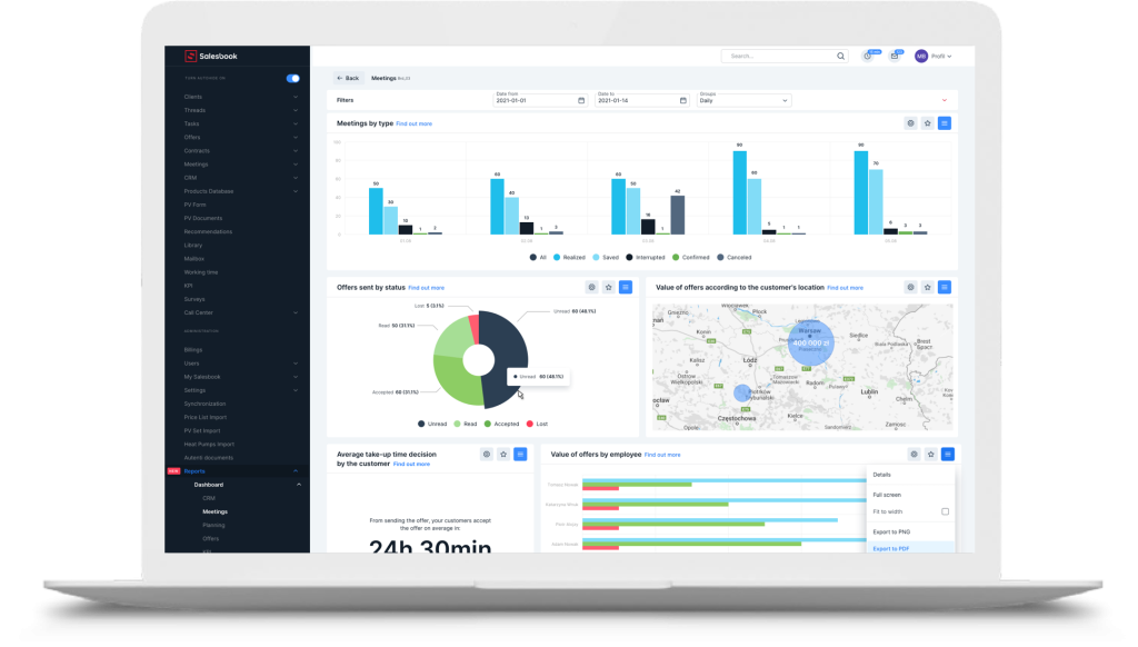 The salesperson has a view of the statistics related to the customer's interaction with the sent contract. He can see if the customer opened the email and what items he focused on.