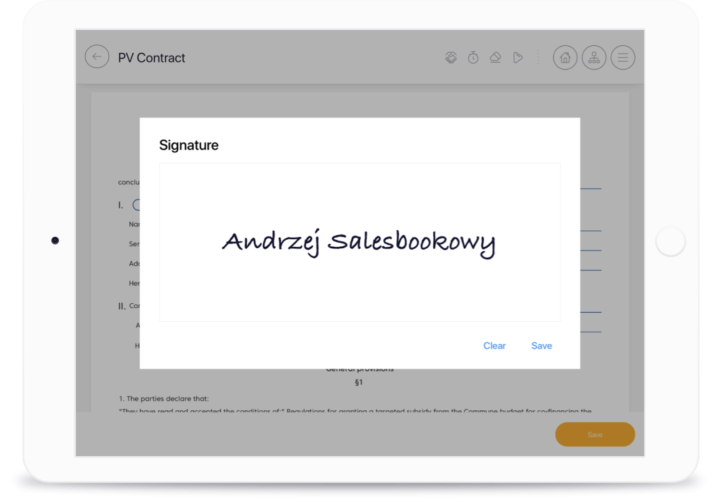 The customer can immediately sign the contract on the tablet or, if the meeting is conducted in a remote model, via SMS.