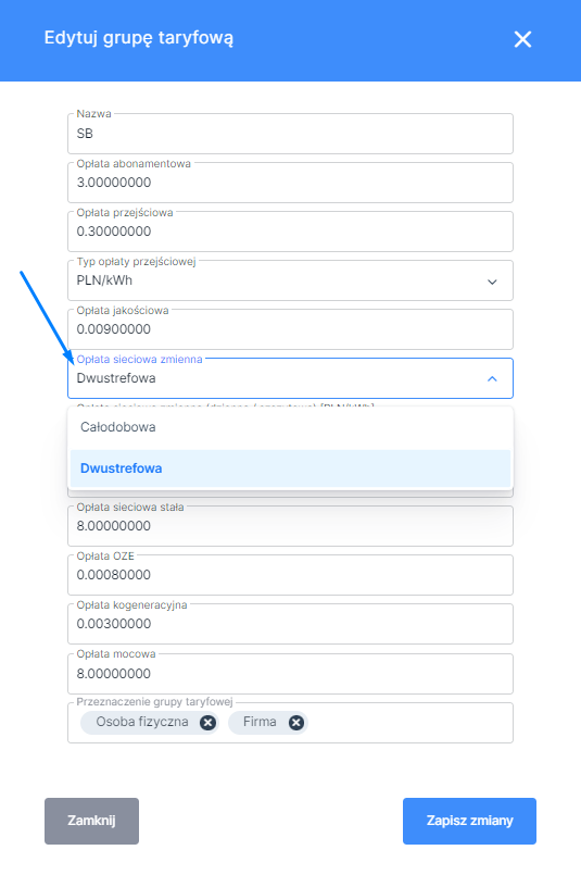 Teraz możesz wybrać, z jakiej grupy taryfowej korzysta Twój klient i uwzględnić te informacje w kalkulacji oferty. Mój prąd 