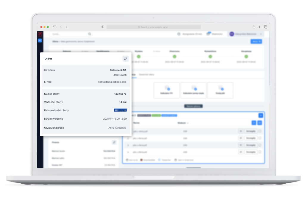 Panel po lewej stronie prezentuje podstawowe dane na temat stworzonej oferty.