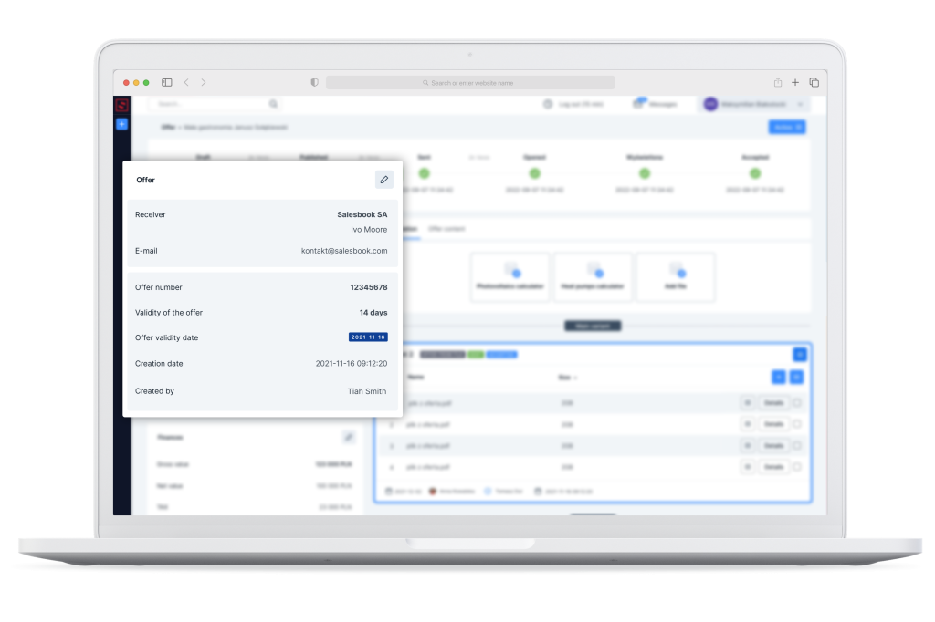 The panel on the left presents basic data about the created offer.