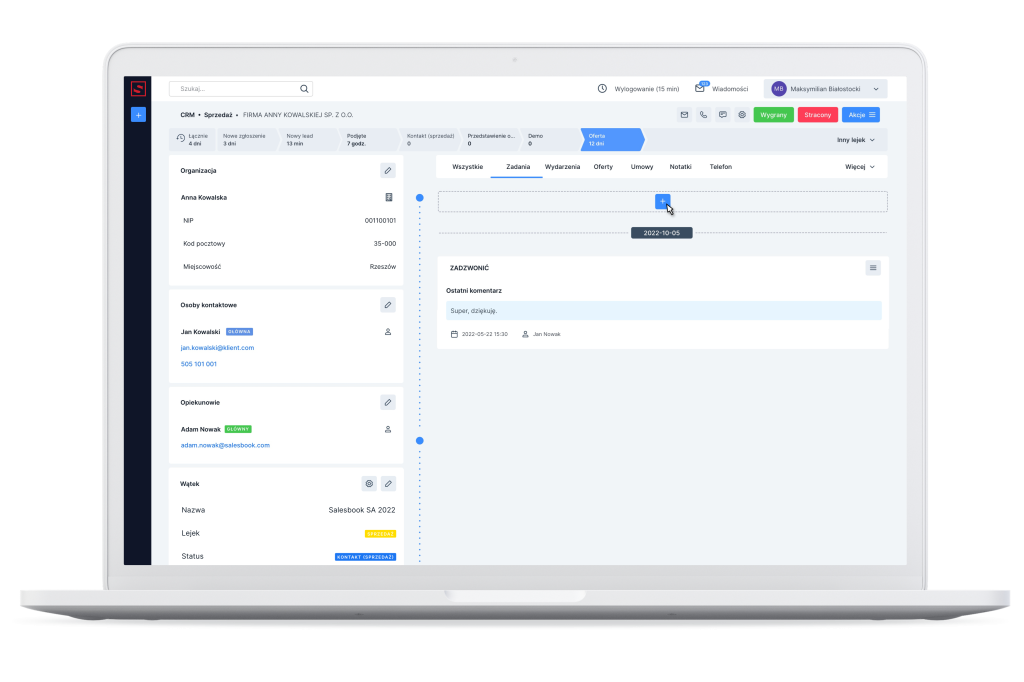 Dodawanie nowego zadania w systemie CRM jest proste i intuicyjne.