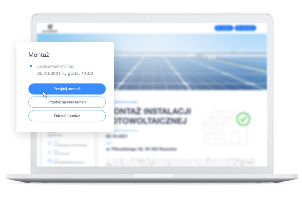 Akcje widoczne dla ekipy montażowej w zleceniu. Moduł prac instalacyjnych