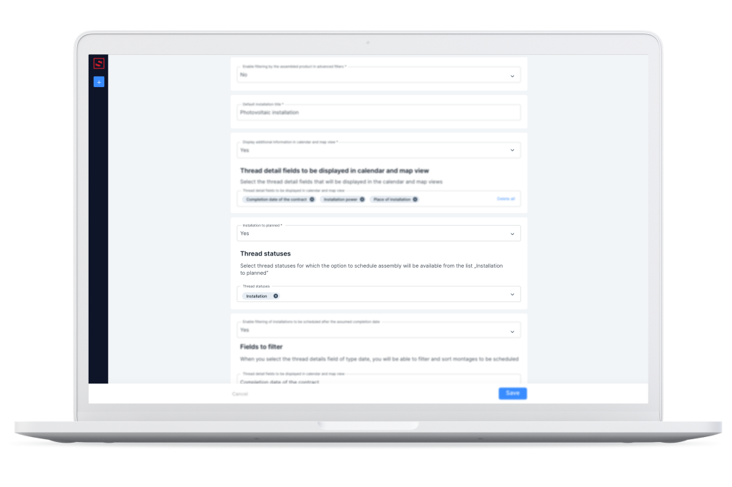 Set statuses to cause the thread to appear in the list of installations to be scheduled. Installation planning module.