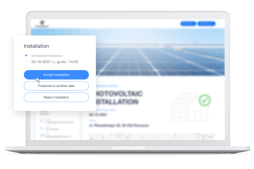 Actions visible to the installation team in the order. Installation planning module.