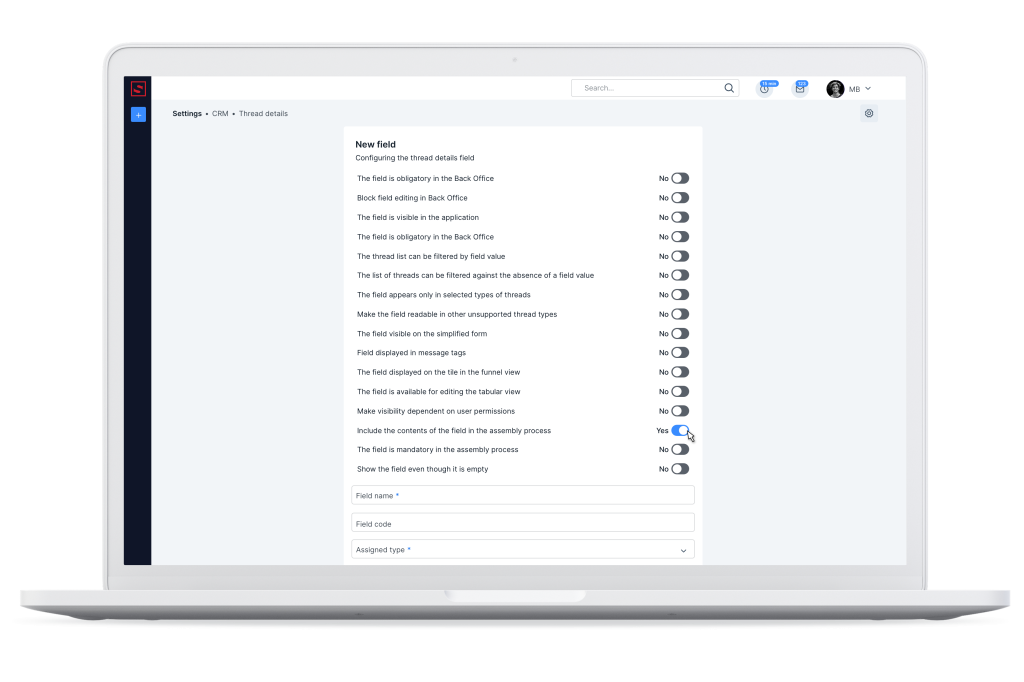 The Include field content option in the assembly process.