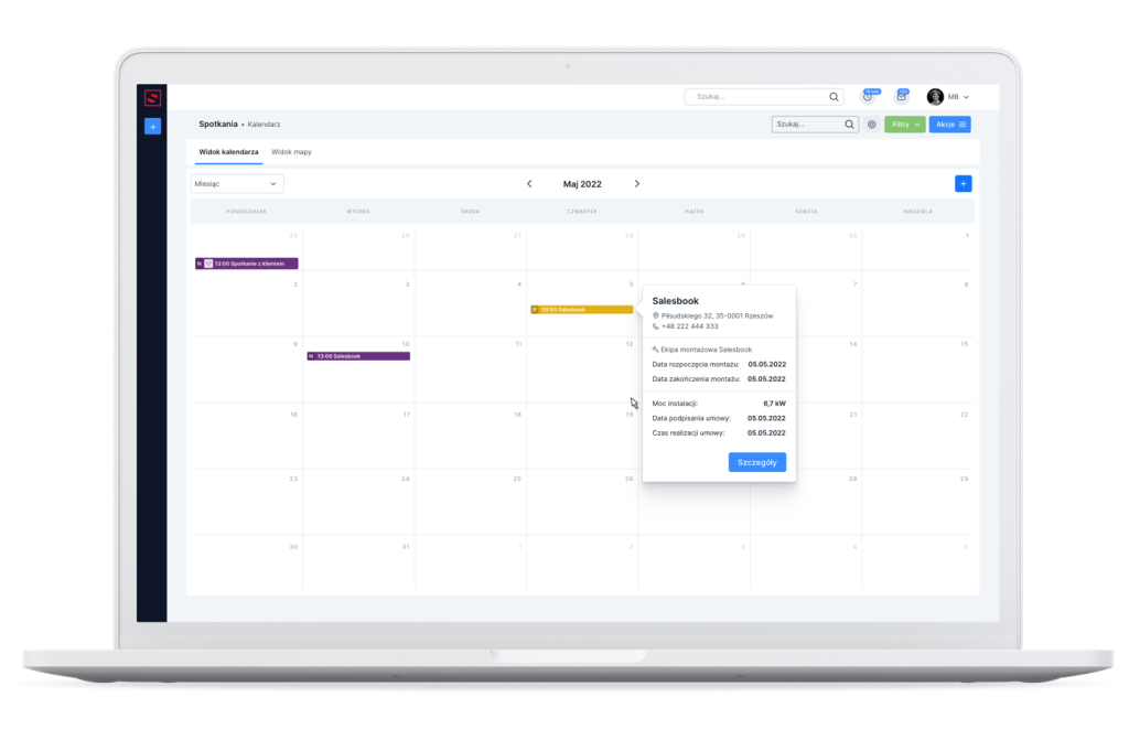 Widok szczegółów zlecenia montażu w kalendarzu. 