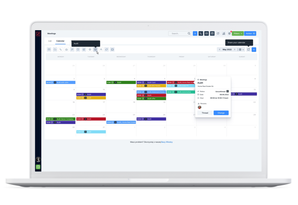 Audits as scheduled meetings in a calendar.