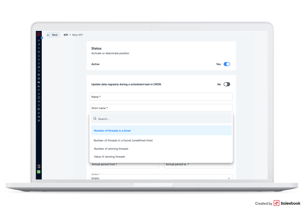 Choosing KPIs in the Salesbook CRM.