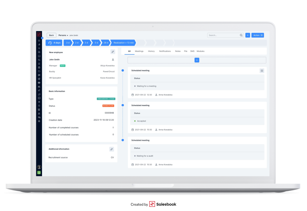 Planning meetings in employee onboarding in Salesbook.