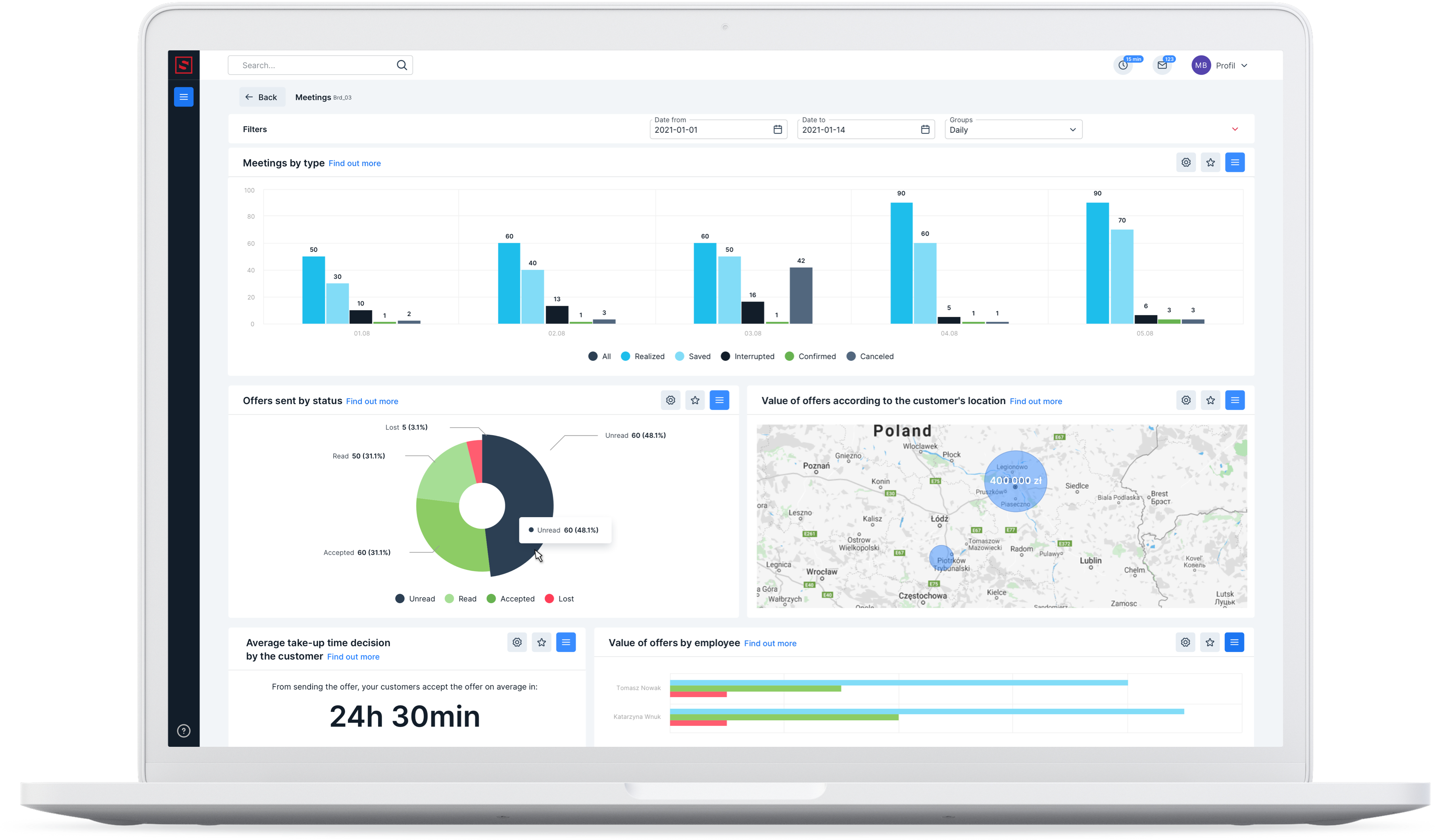 Salesbook has an extensive reporting and sales analytics module.