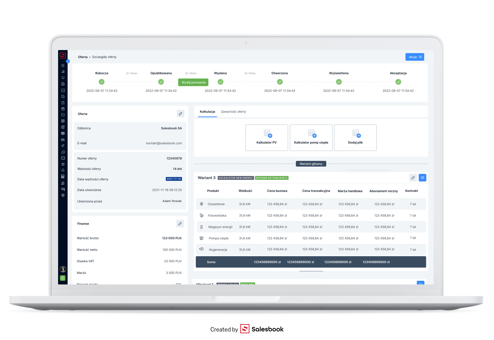 Fot. 8. Widok lejka sprzedażowego i szczegółów wątku sprzedaży w Salesbook CRM.