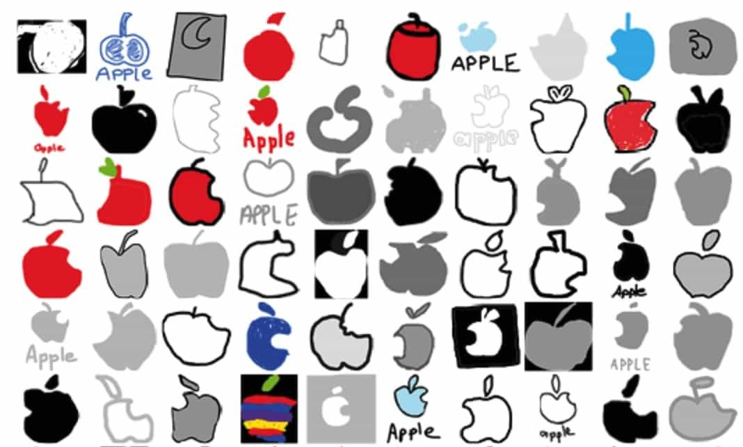 Przykład tego, jak logo Apple widzą różni odbiorcy. Identyfikacja wizualna. Język wizualny.