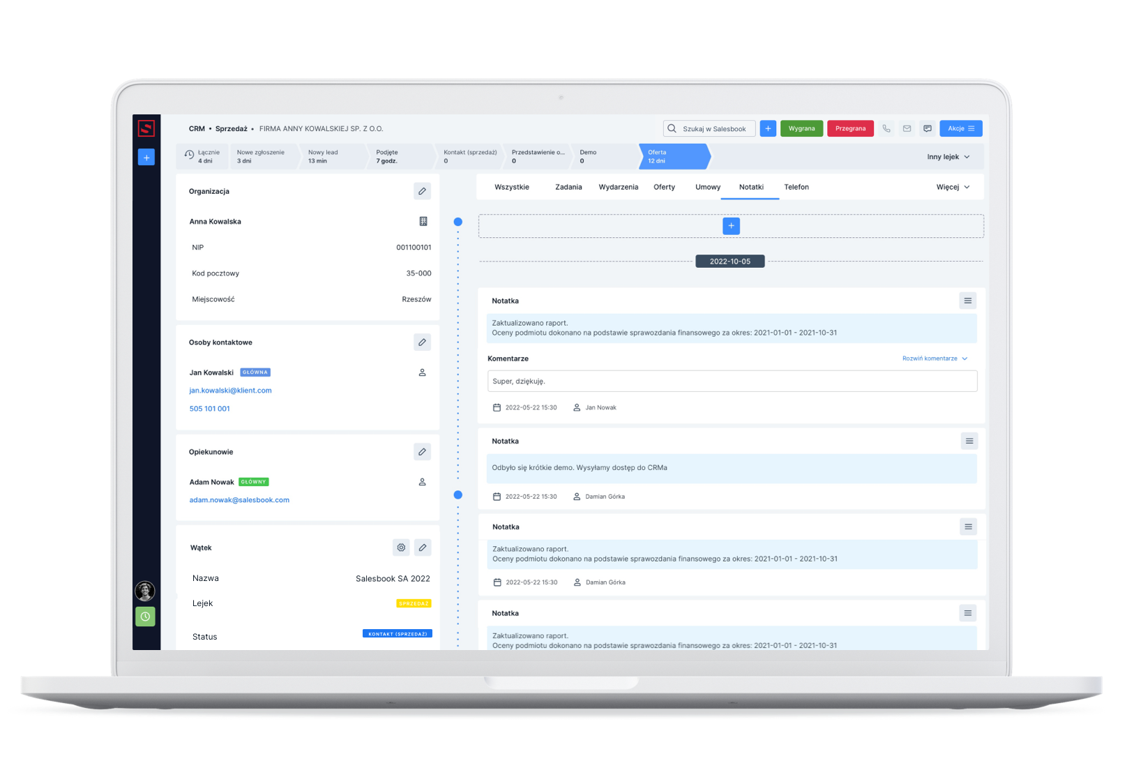 Salesbook umożliwia profesjonalną obsługę klienta.