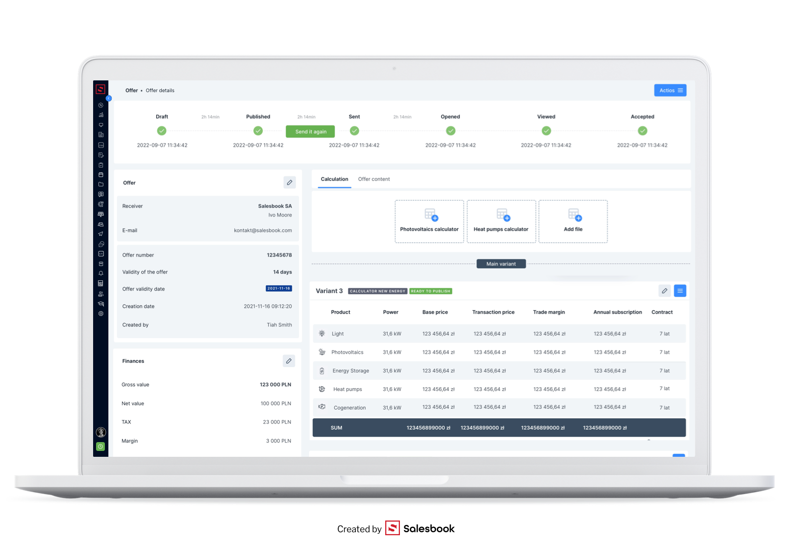 Fig. 9. View of the sales funnel and sales thread details in Salesbook CRM.